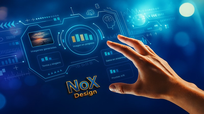 Panel interactivo NoX con mano humana activando escenarios de IA